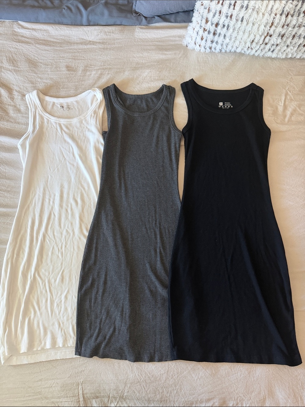 3 Classic Ribbed Tank Dress - Black, Charcoal, White